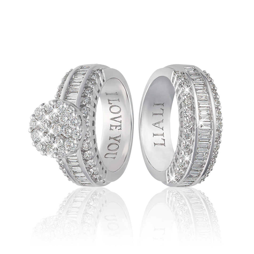 Baguette & Round Diamond Ring in 18K White Gold - Love Bands