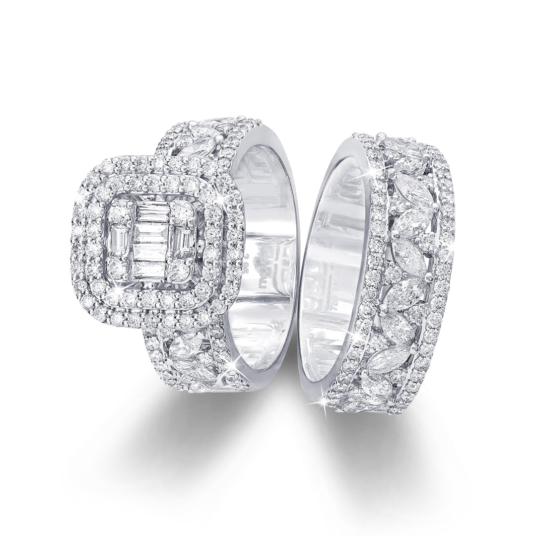 Multi-Cut Diamond Rings in 18K White Gold - Love Bands
