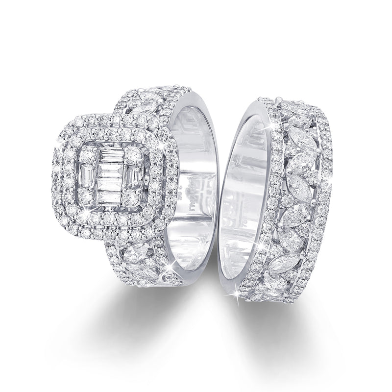 Multi-Cut Diamond Rings in 18K White Gold - Love Bands