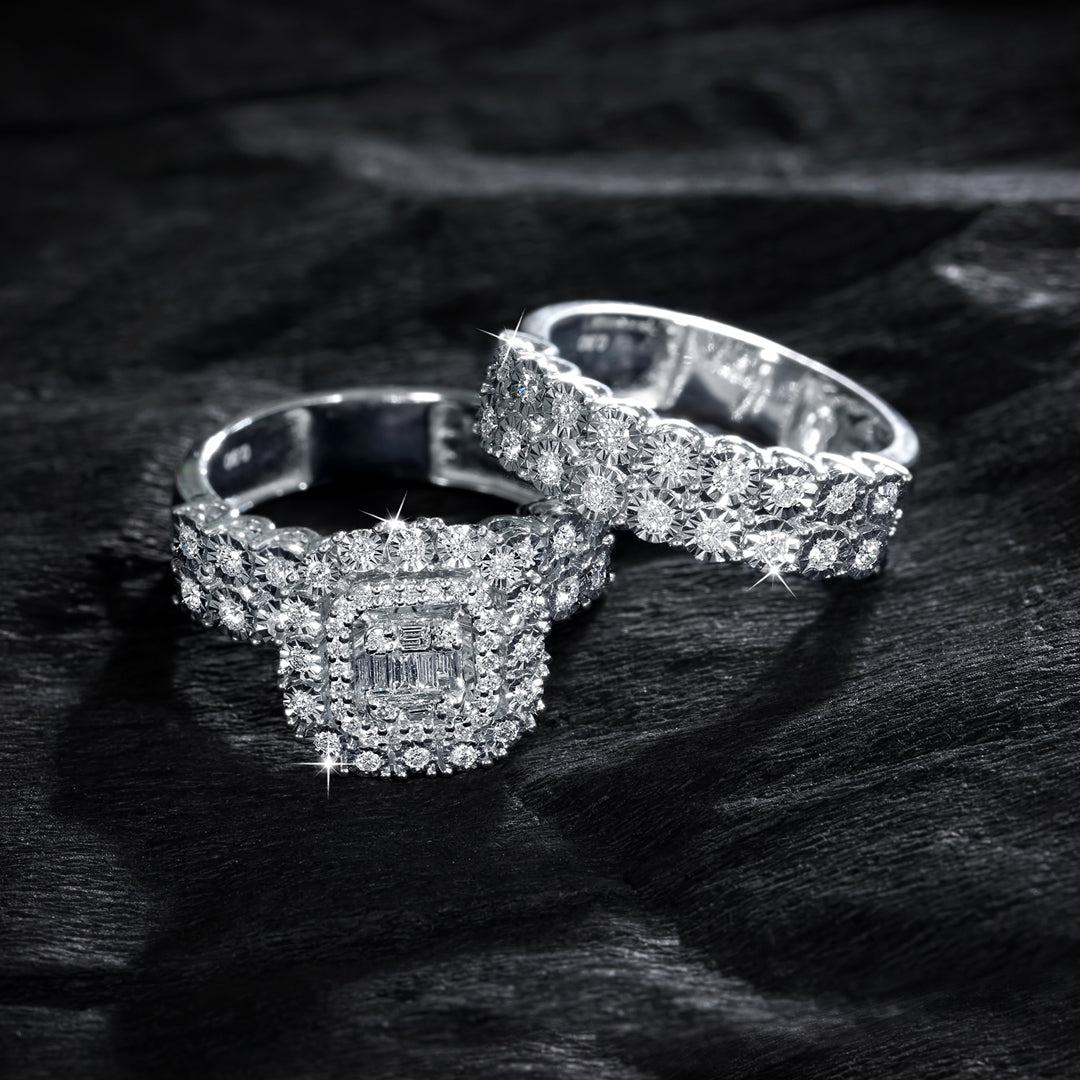 Diamond Halo Wedding & Engagement Rings in 18K White Gold - Love Bands