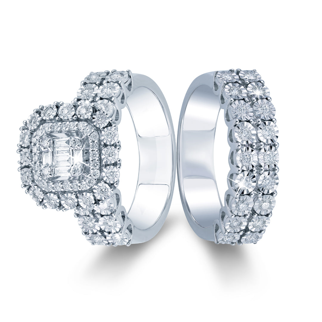 Diamond Halo Wedding & Engagement Rings in 18K White Gold - Love Bands