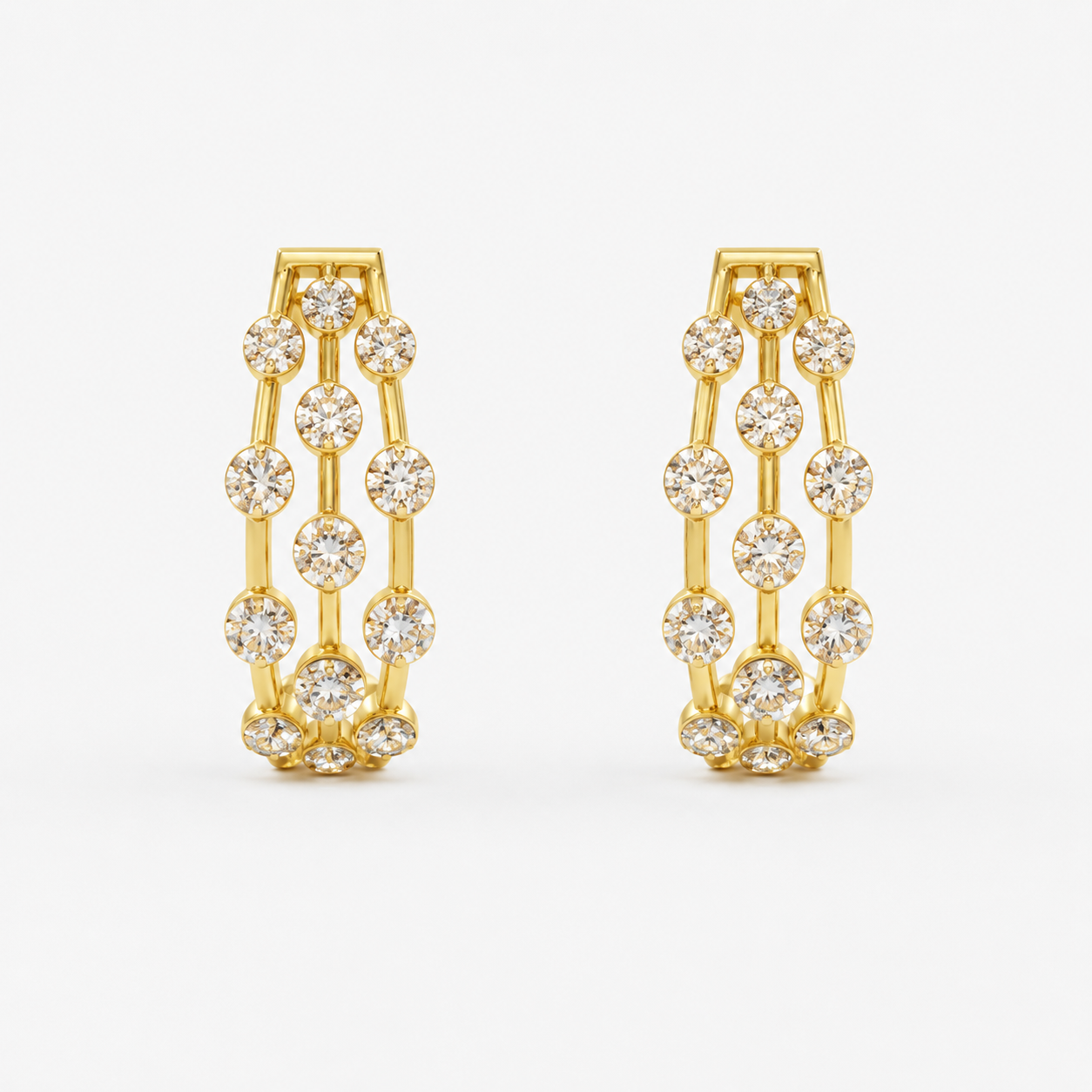 Amara 3 line Diamond Earring in 18K Yellow Gold