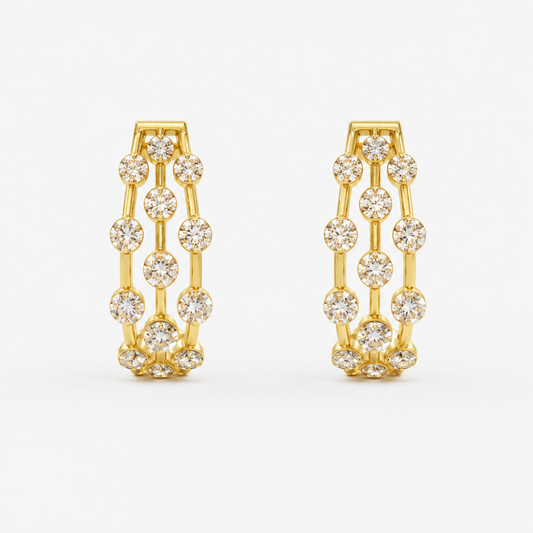Amara 3 line Diamond Earring in 18K Yellow Gold