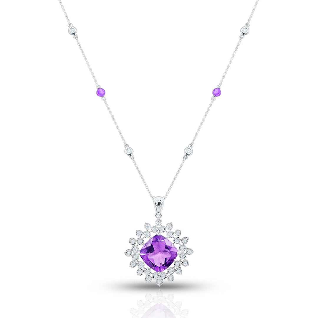 Precious Amethyst Cushion Shaped Pendant with Designer Chain