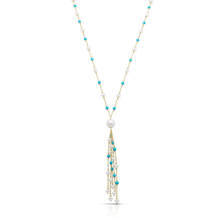Sakura Pearl & Turquoise Tassel Necklace