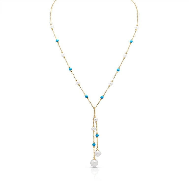 Sakura Y-Necklace with Pearl & Turquoise