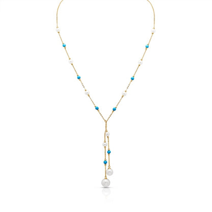 Sakura Y-Necklace with Pearl & Turquoise