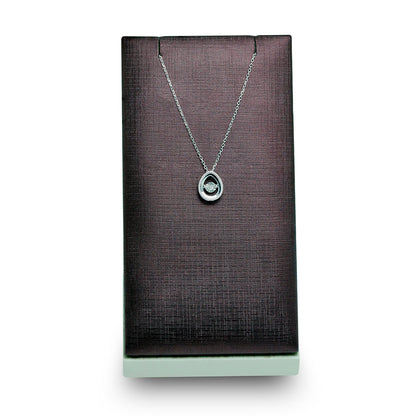 Delicate Oval Pendant with dancing Diamond and chain in 18K White Gold