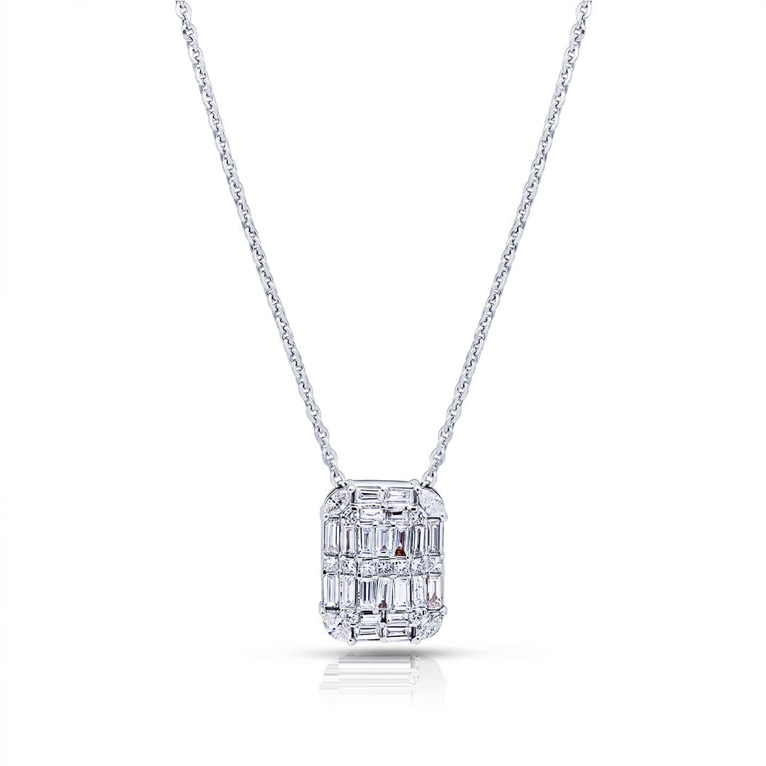 Mirage Emerald Cut Baguette & Round Diamond Pendant