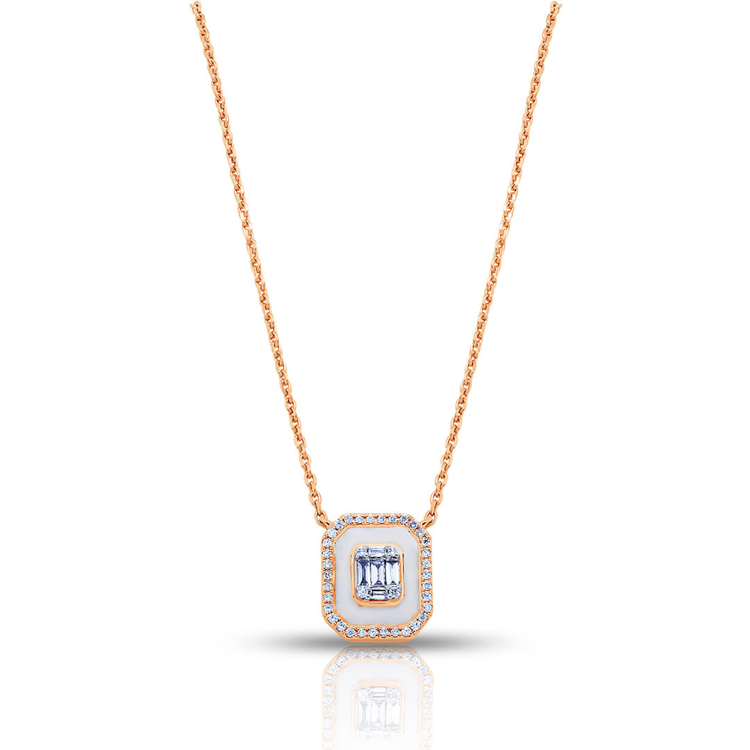 Emerald Cut Diamond Pendant with White Ceramic in 18K Rose Gold
