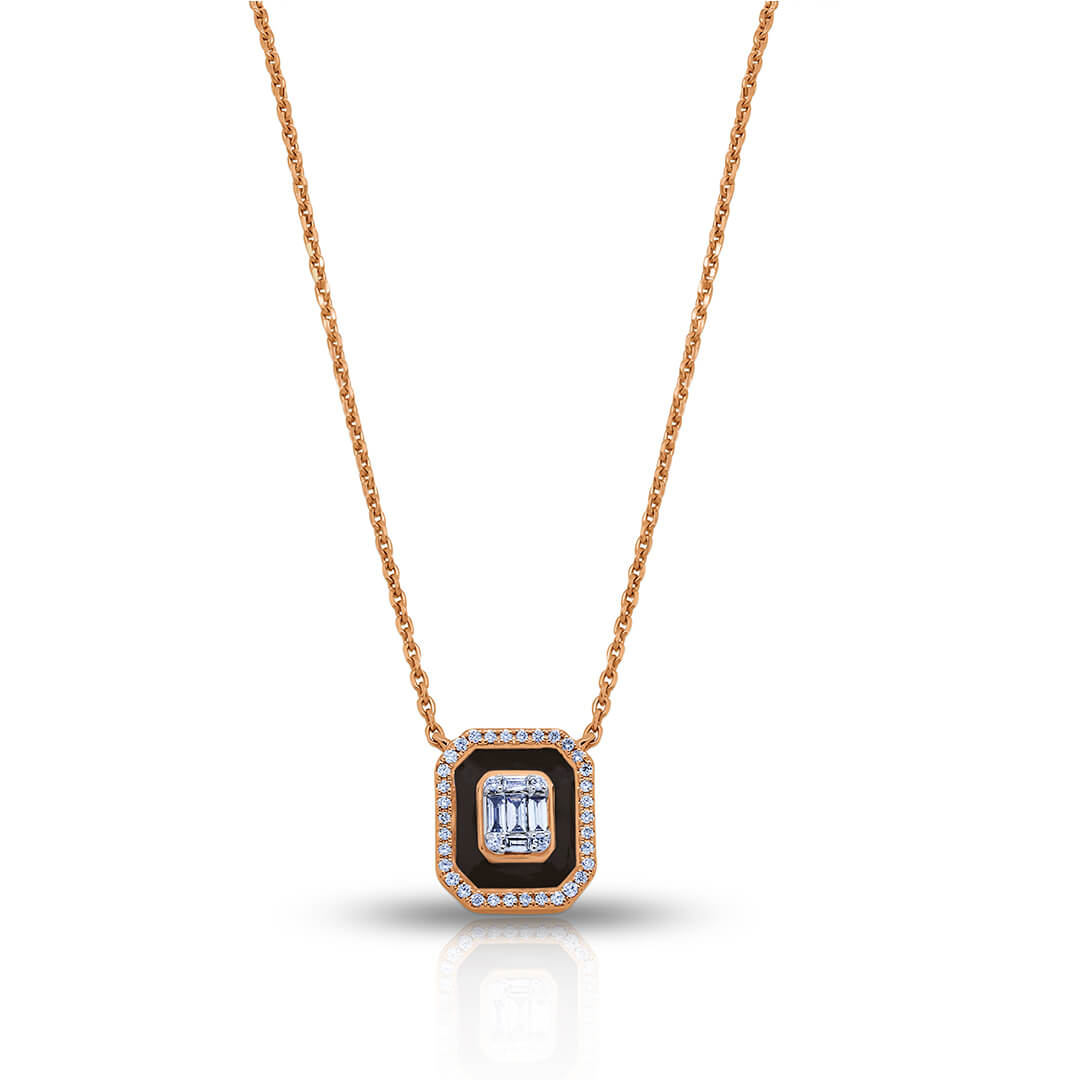 Emerald Cut Diamond Pendant with Black Ceramic in 18K Rose Gold