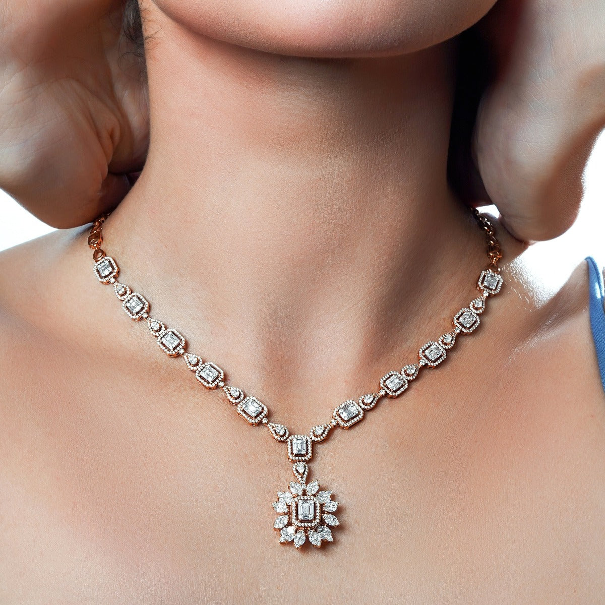 Red Carpet Rose Gold Diamond Sunburst Necklace