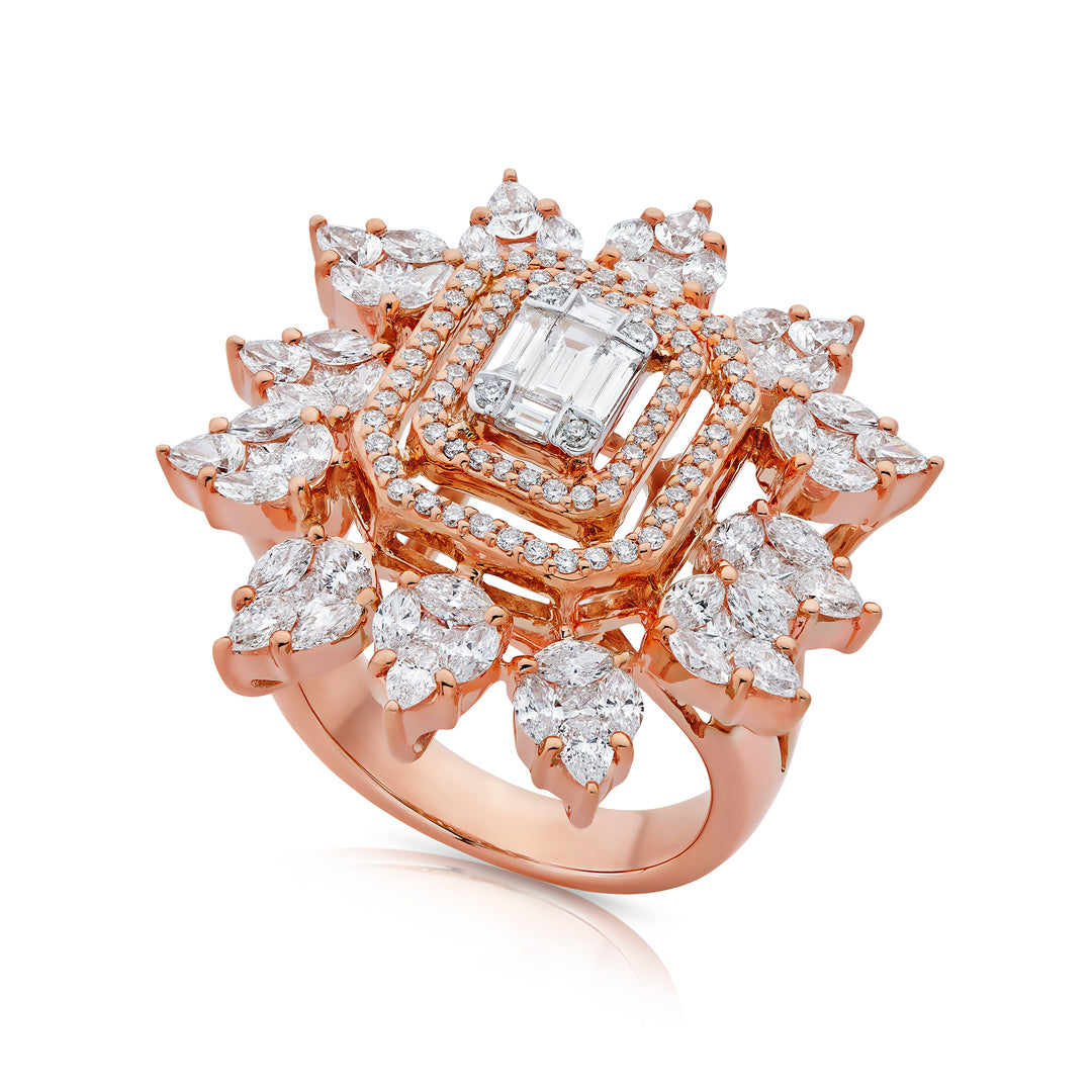Red Carpet Rose Gold Diamond Sunburst Ring - Large