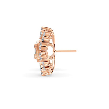 Flower Earrings in Emerald-cut and Marquise shaped Diamond in 18K Rose Gold