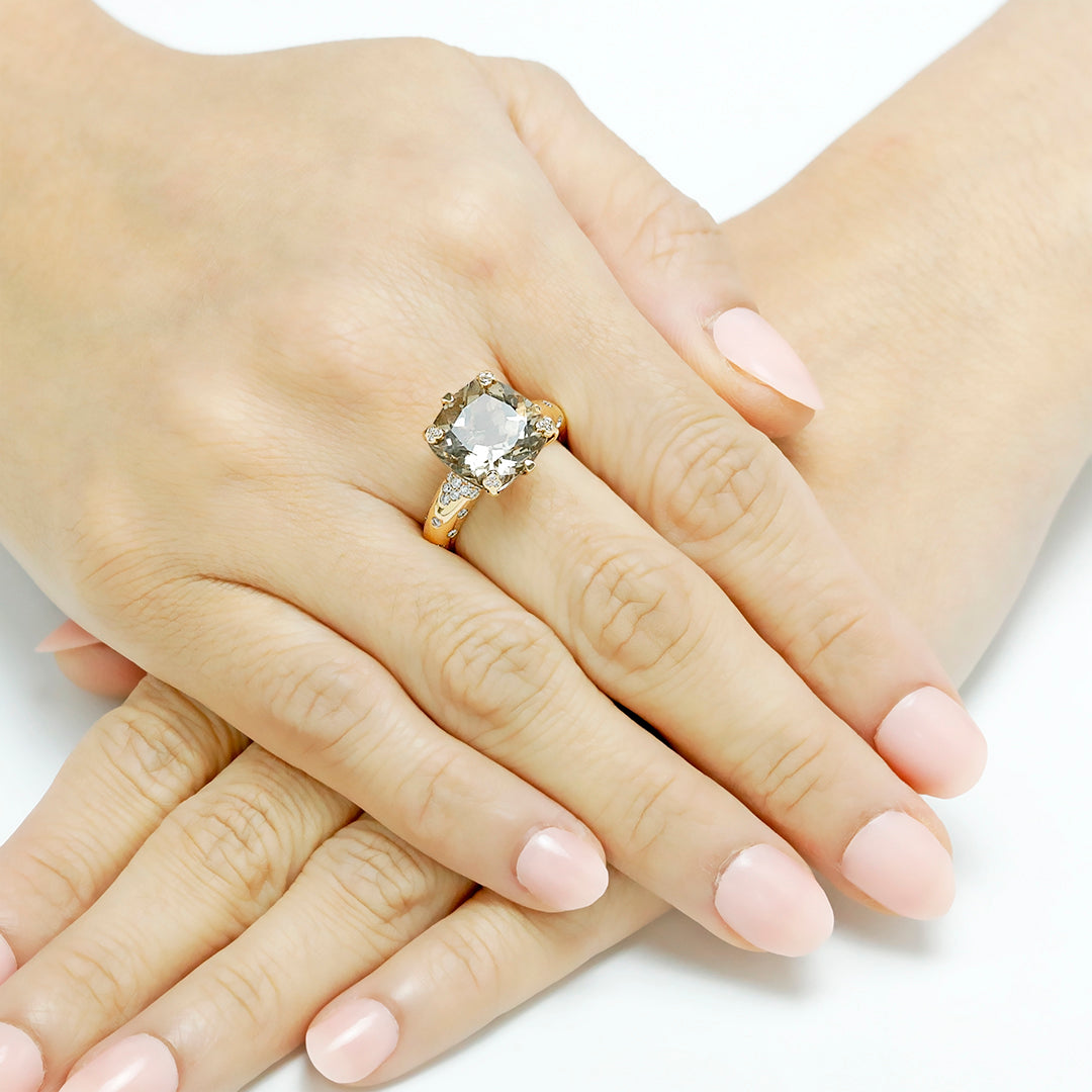 Precious Smokey Quartz & Diamond Band Ring