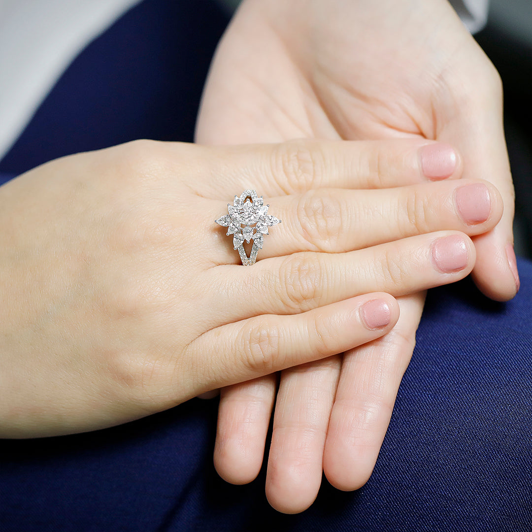 Red Carpet Pear and Marquise 2 Line Tapered Diamond Ring