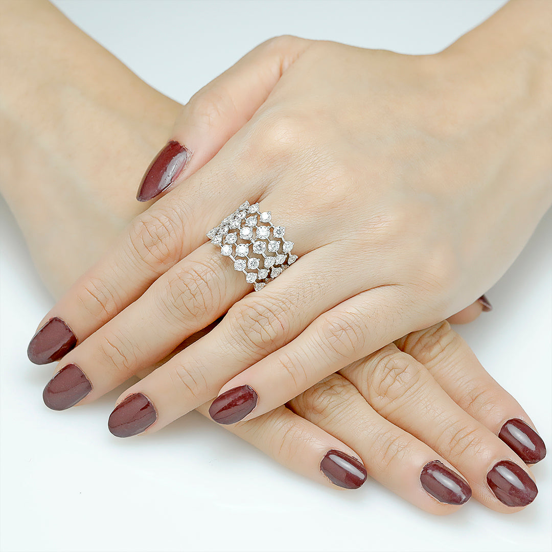 Ring in 5 lines of Round Diamonds in 18 Karat White Gold