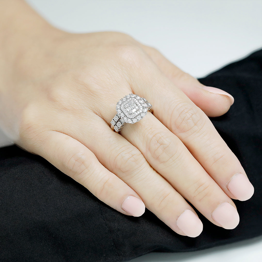 Diamond Halo Engagement & Wedding Bands in 18K White Gold - Love Bands