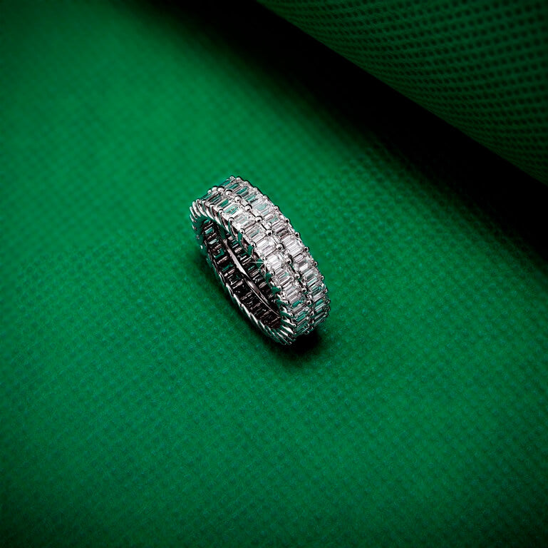 Mirage Emerald Cut Diamond Ring with Two-Line Band