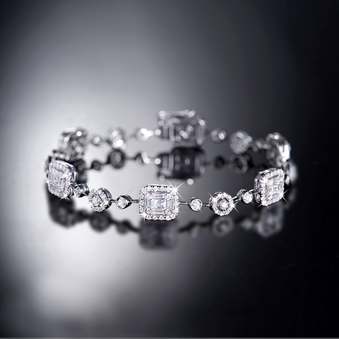 Mirage Emerald Cut & Round Diamond Bracelet in 18K White Gold