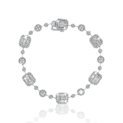 Mirage Emerald Cut & Round Diamond Bracelet in 18K White Gold