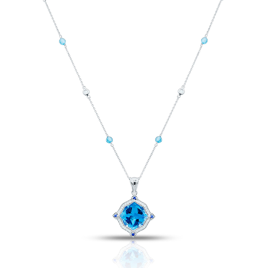 Precious Blue Topaz Pendant with Designer Chain