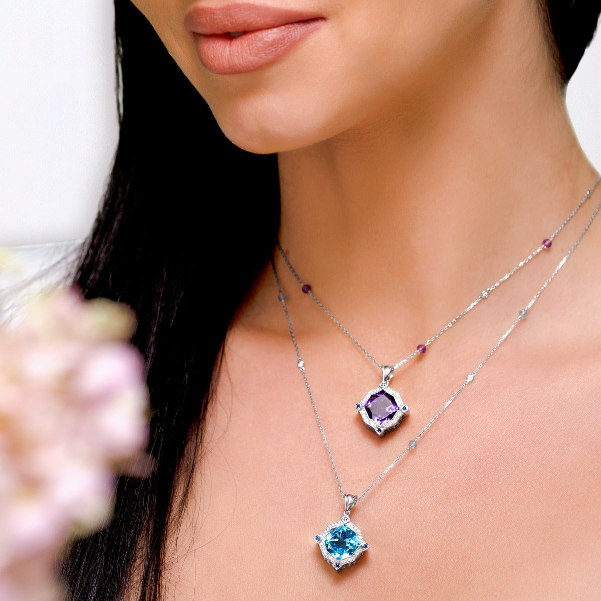 Precious Blue Topaz Pendant with Designer Chain