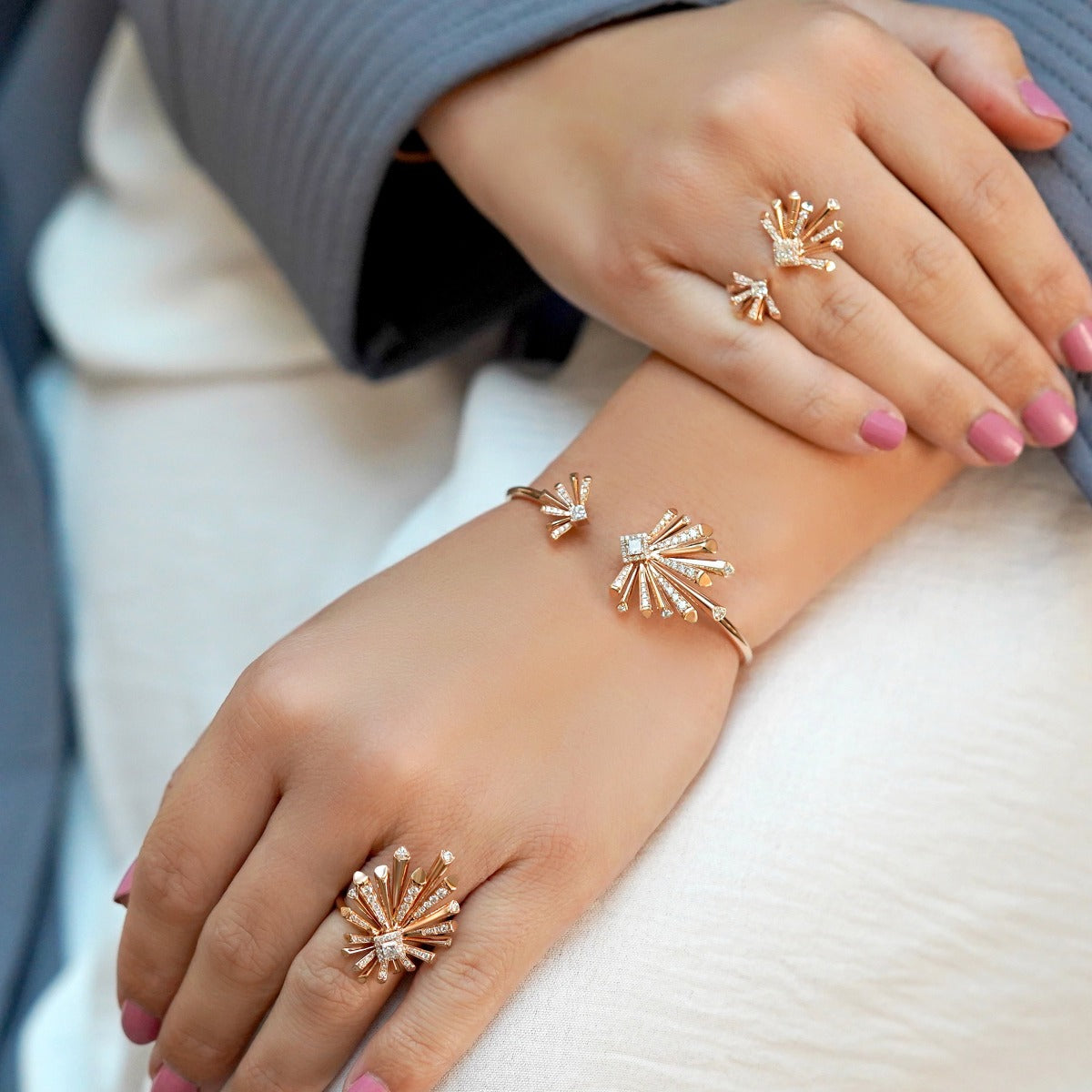 Carine Twin Starburst Diamond Bangle - Large