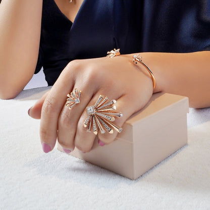 Carine Two Finger Starburst Diamond Ring in 18K Rose Gold