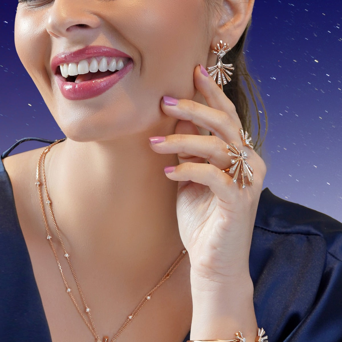 Carine Two Finger Starburst Diamond Ring