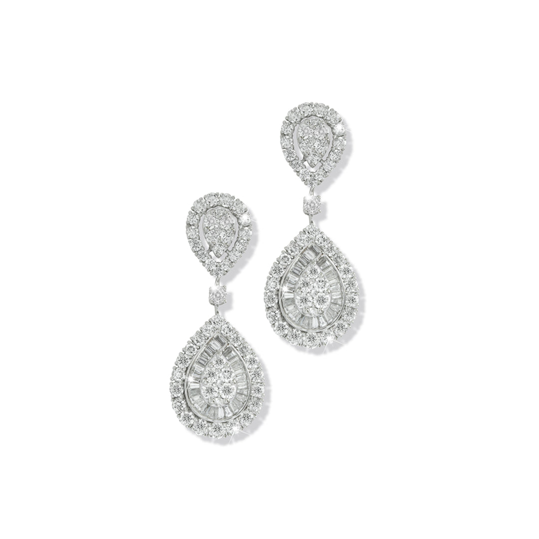 Mirage Double Pear Drop Diamond Earrings in White Gold