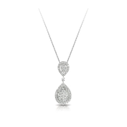 Mirage Regular Diamond Double Pear Drop Pendant in White Gold