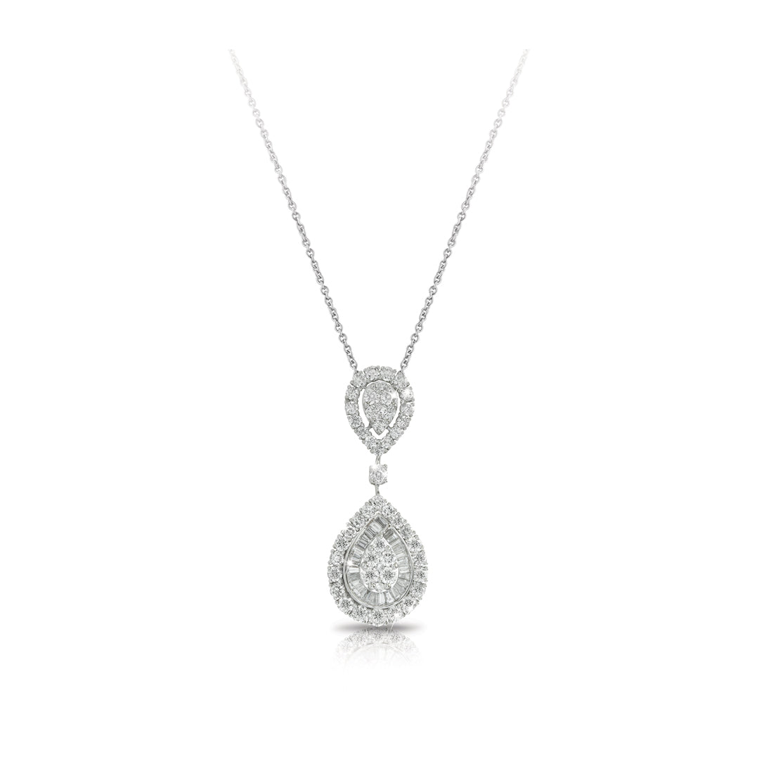 Mirage Large Diamond Double Pear Drop Pendant in White Gold