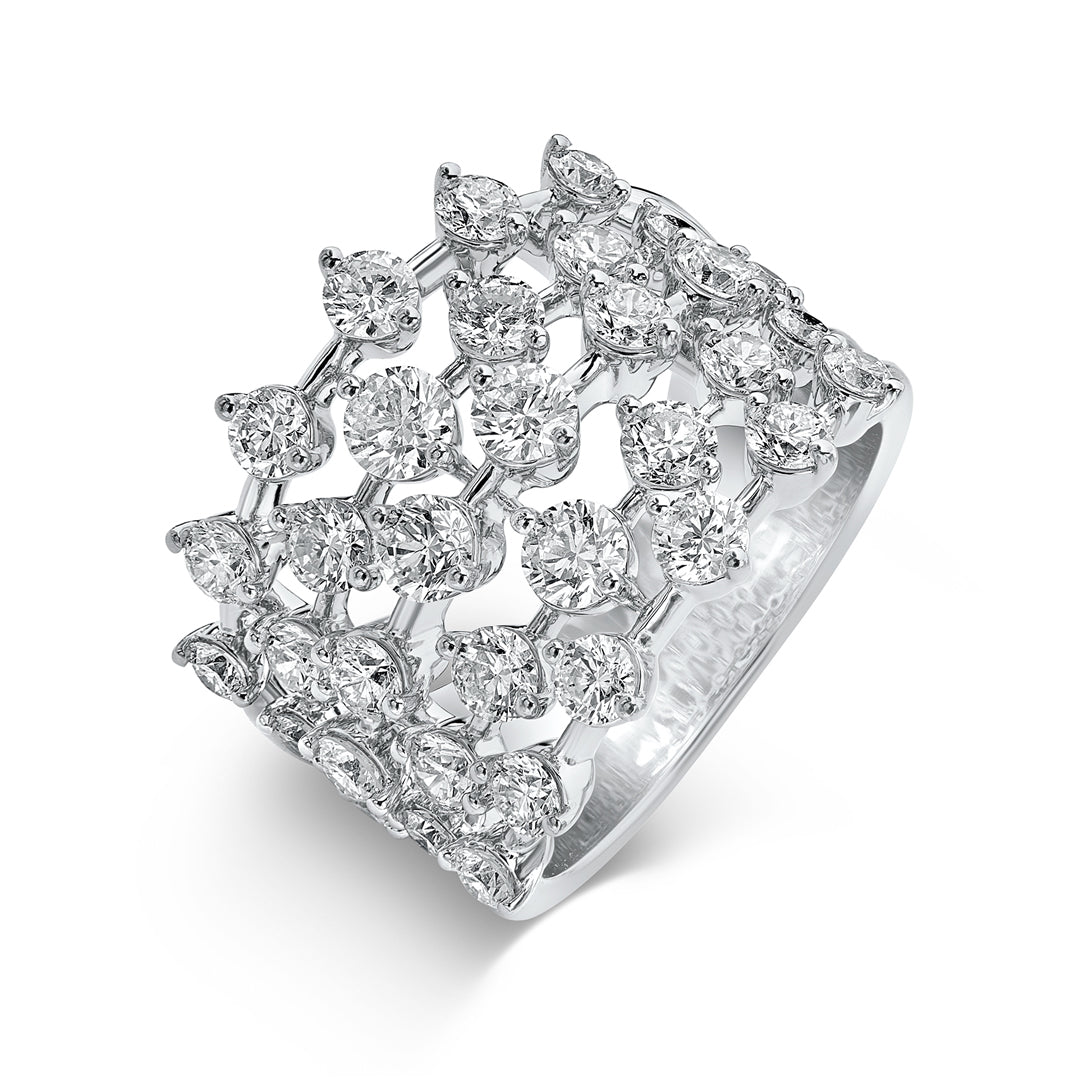 Ring in 5 lines of Round Diamonds in 18 Karat White Gold