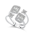 Mirage Emerald Cut Twin Head Diamond Ring with Flowers
