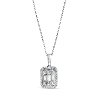 Mirage 1.5 Ct Look Emerald Cut Diamond Pendant in 18K White Gold