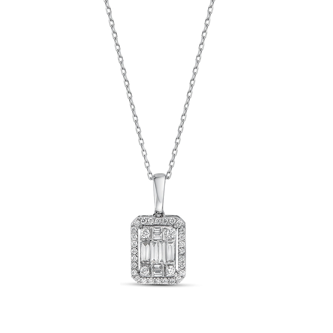 Mirage 2 Ct Look Emerald Cut Diamond Pendant in 18K White Gold