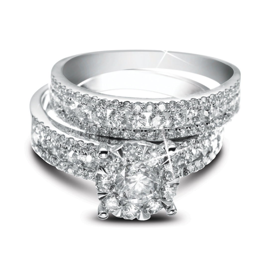 Engagement & Wedding Ring in 18K white gold and diamonds