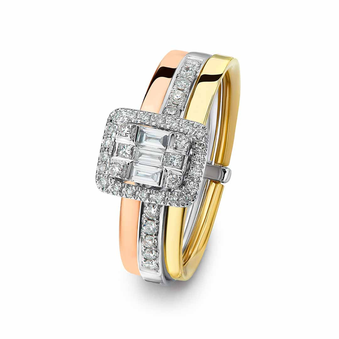 Mirage Emerald Cut Diamond Tricolor Ring in 18K Gold