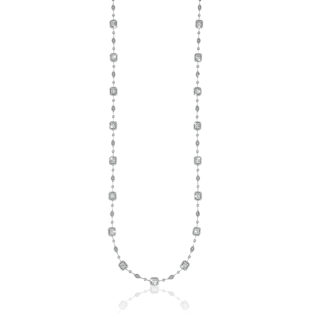 Mirage Emerald Cut Long Diamond Necklace and Free Diamond Earrings - Super Sale Combo