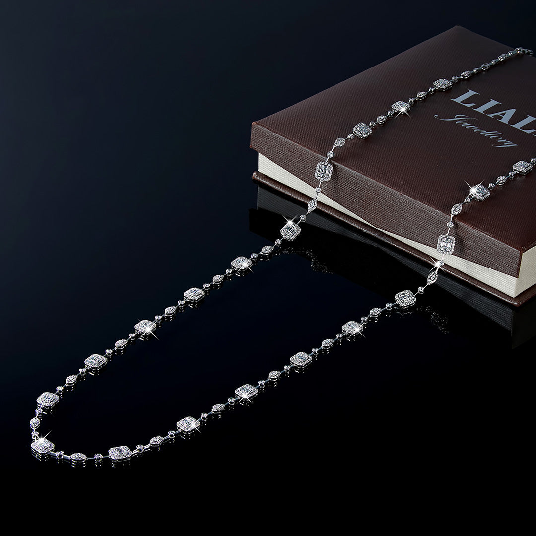 Mirage Emerald Cut Long Diamond Necklace and Free Diamond Earrings - Super Sale Combo
