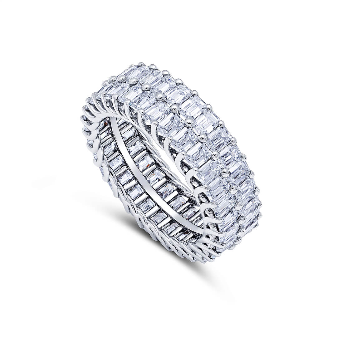 Mirage Emerald Cut Diamond Ring with Two-Line Band