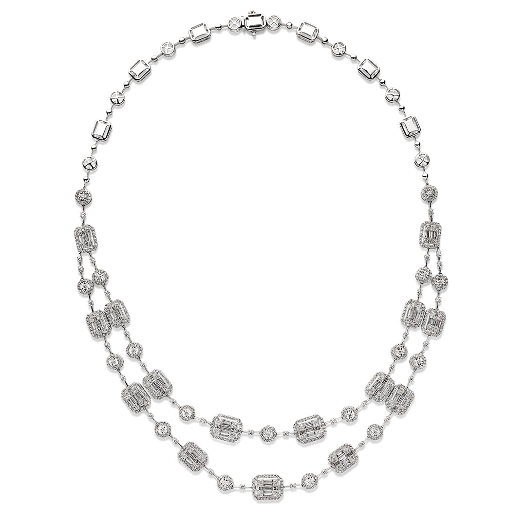 Mirage Emerald Cut 2-Line Diamond Necklace with Free Diamond Earrings