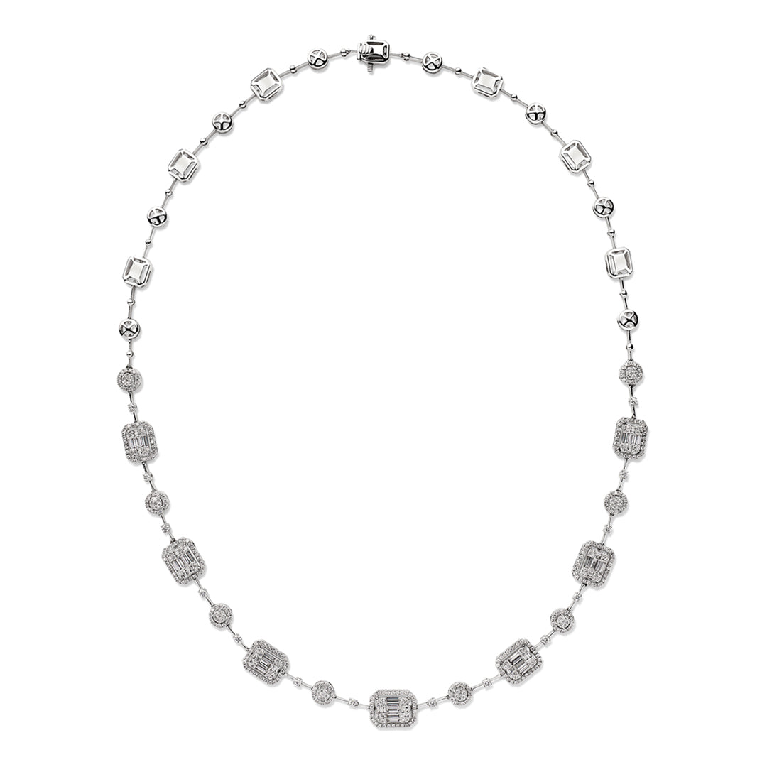 Mirage Emerald Cut Long Diamond Necklace in 18K White Gold
