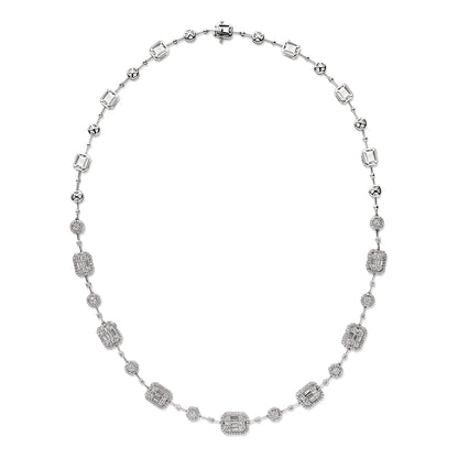 Mirage Emerald Cut Long Diamond Necklace in 18K White Gold