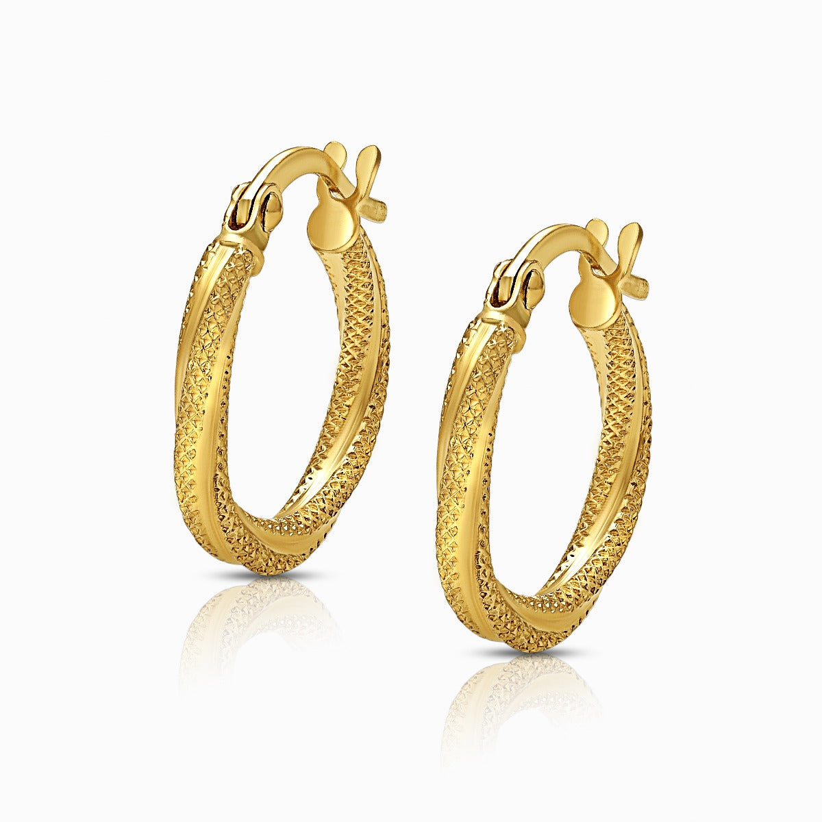 Twisted Textured 18K Yellow Gold Hoop Earrings