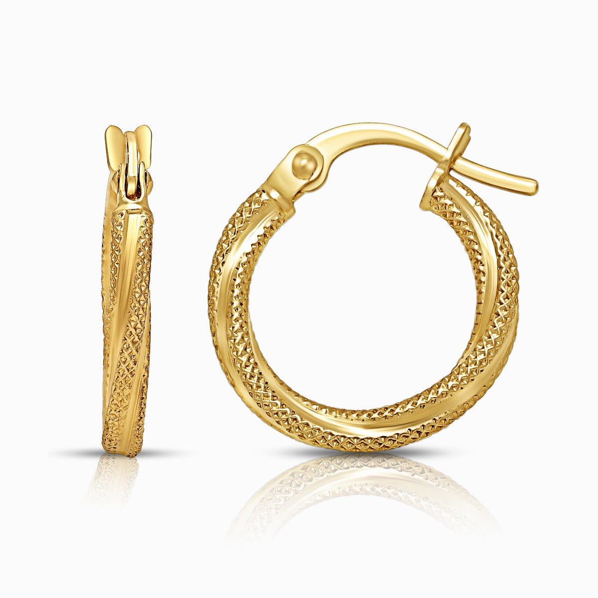 Twisted Textured 18K Yellow Gold Hoop Earrings