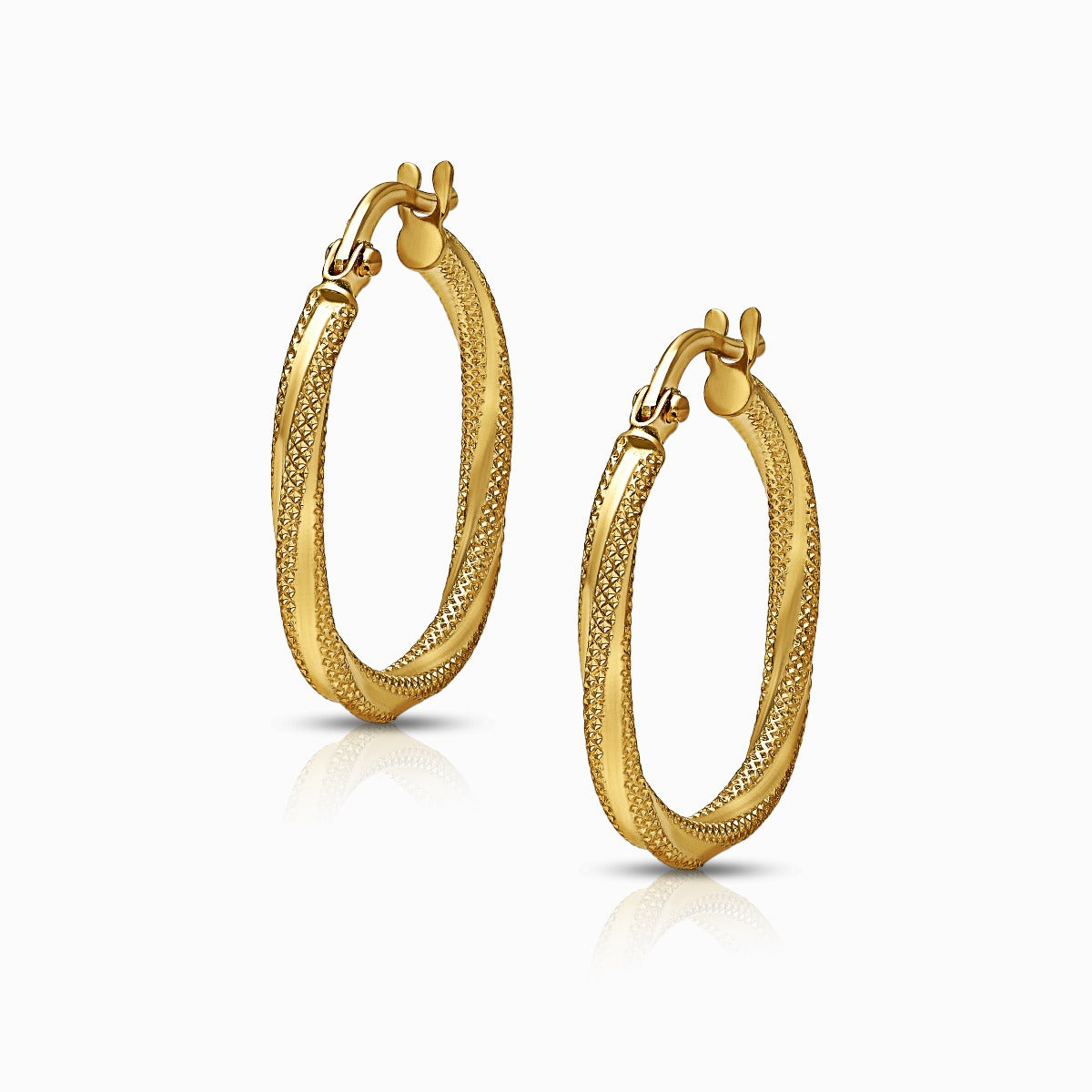 Twisted Textured 18K Yellow Gold Huggie Hoop Earrings