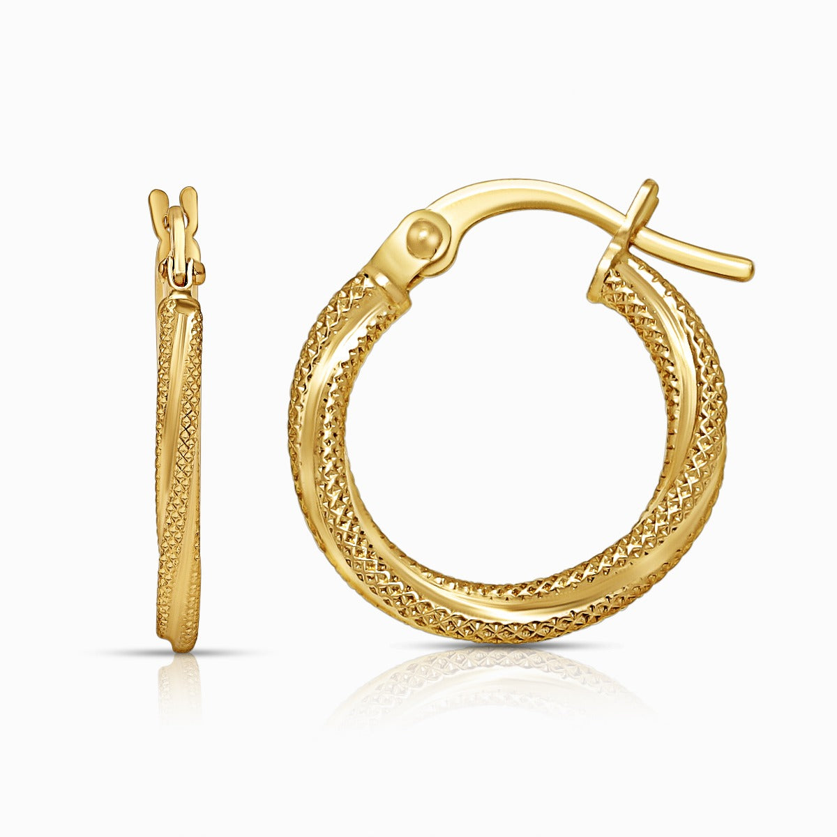 Twisted Textured 18K Yellow Gold Huggie Hoop Earrings