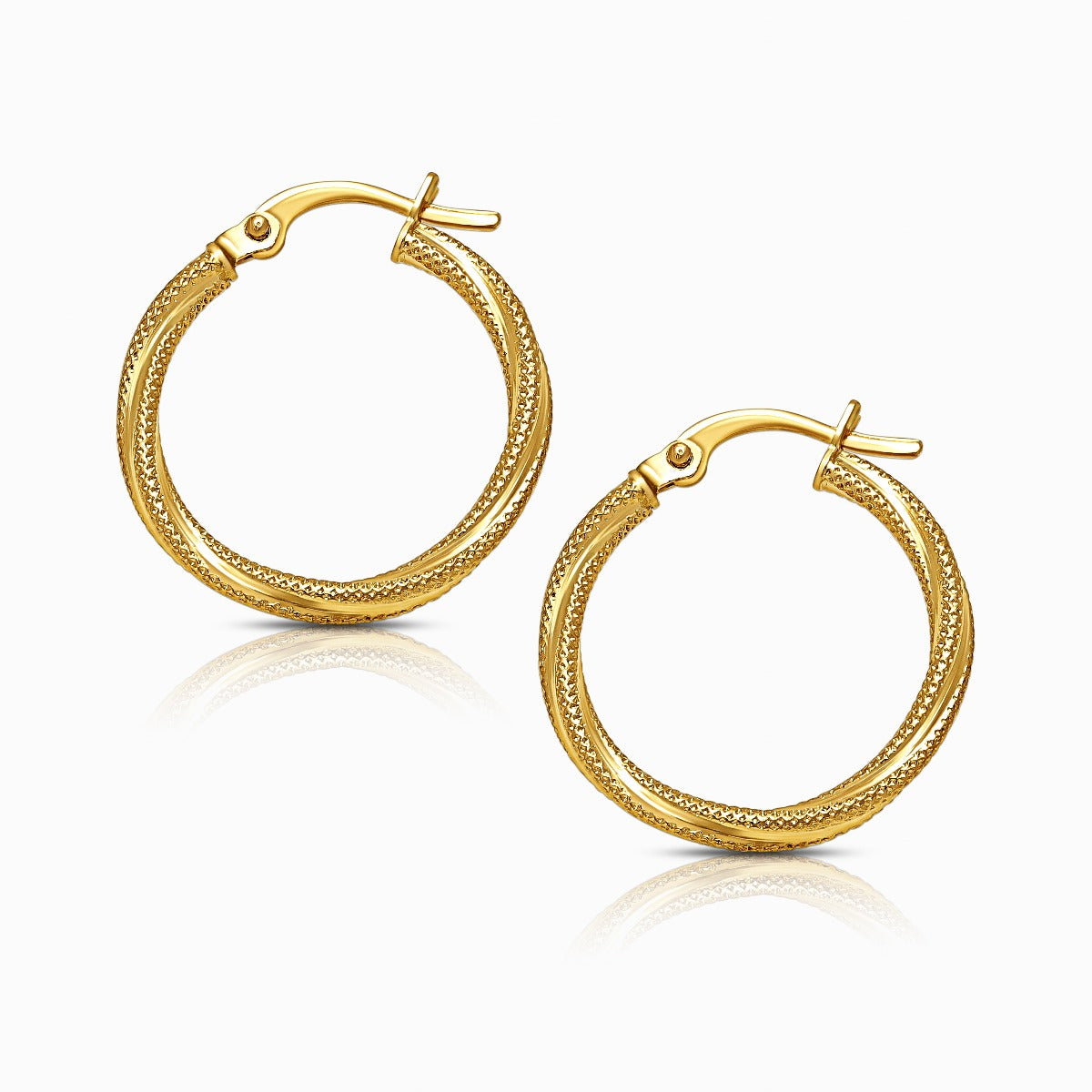 Twisted Textured 18K Yellow Gold Huggie Hoop Earrings